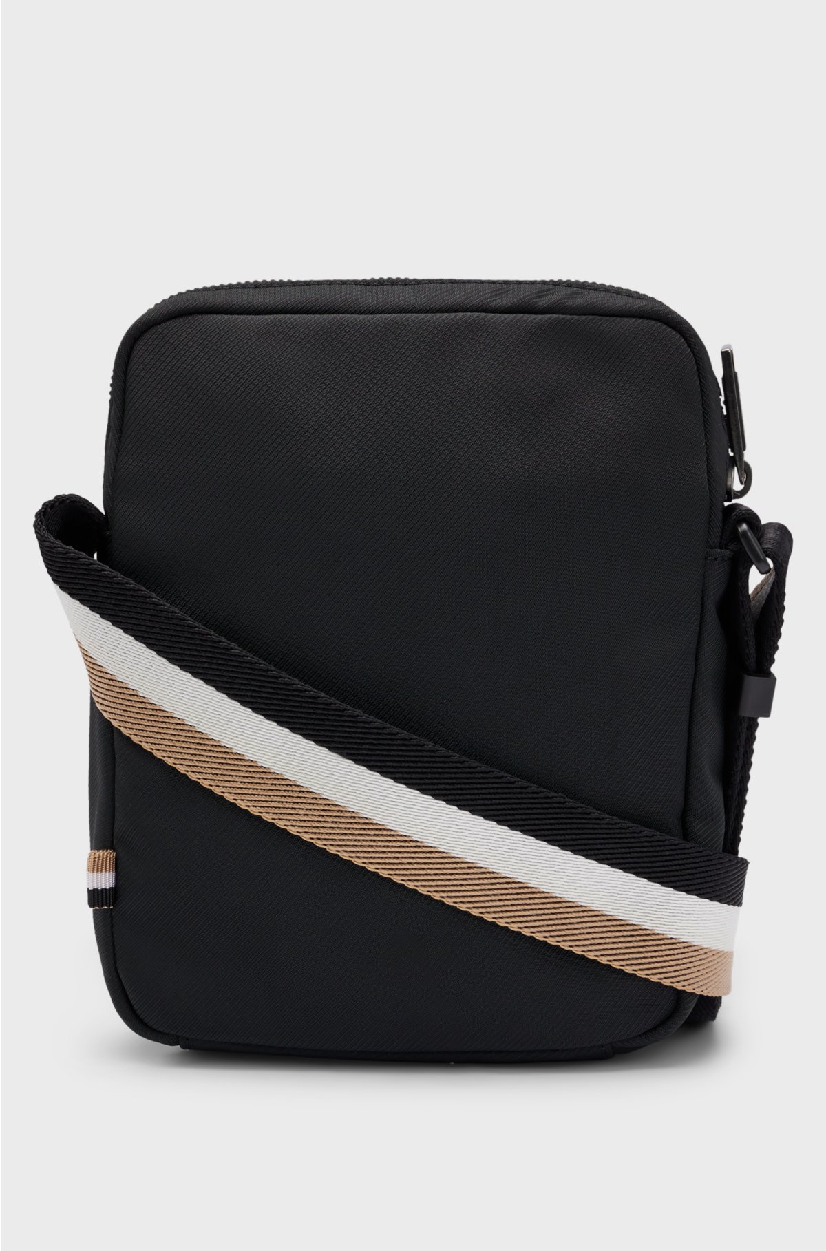 Crossbody bag with contrast logo and signature-stripe strap, Black