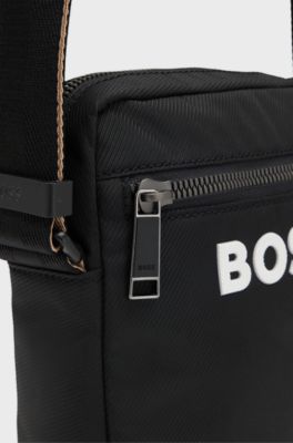 Borsa a tracolla strutturata con logo, Nero
