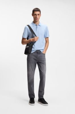 Borsa a tracolla in tessuto lavorato con logo in rilievo, Nero