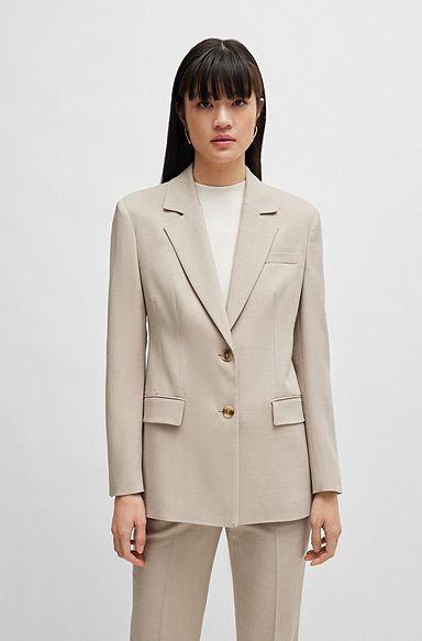 Single-breasted jacket in stretch fabric, Light Beige