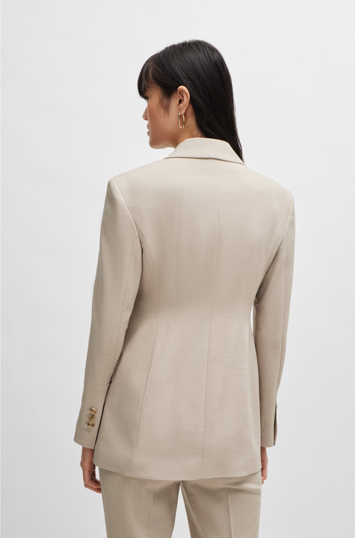 Single-breasted jacket in stretch fabric, Light Beige