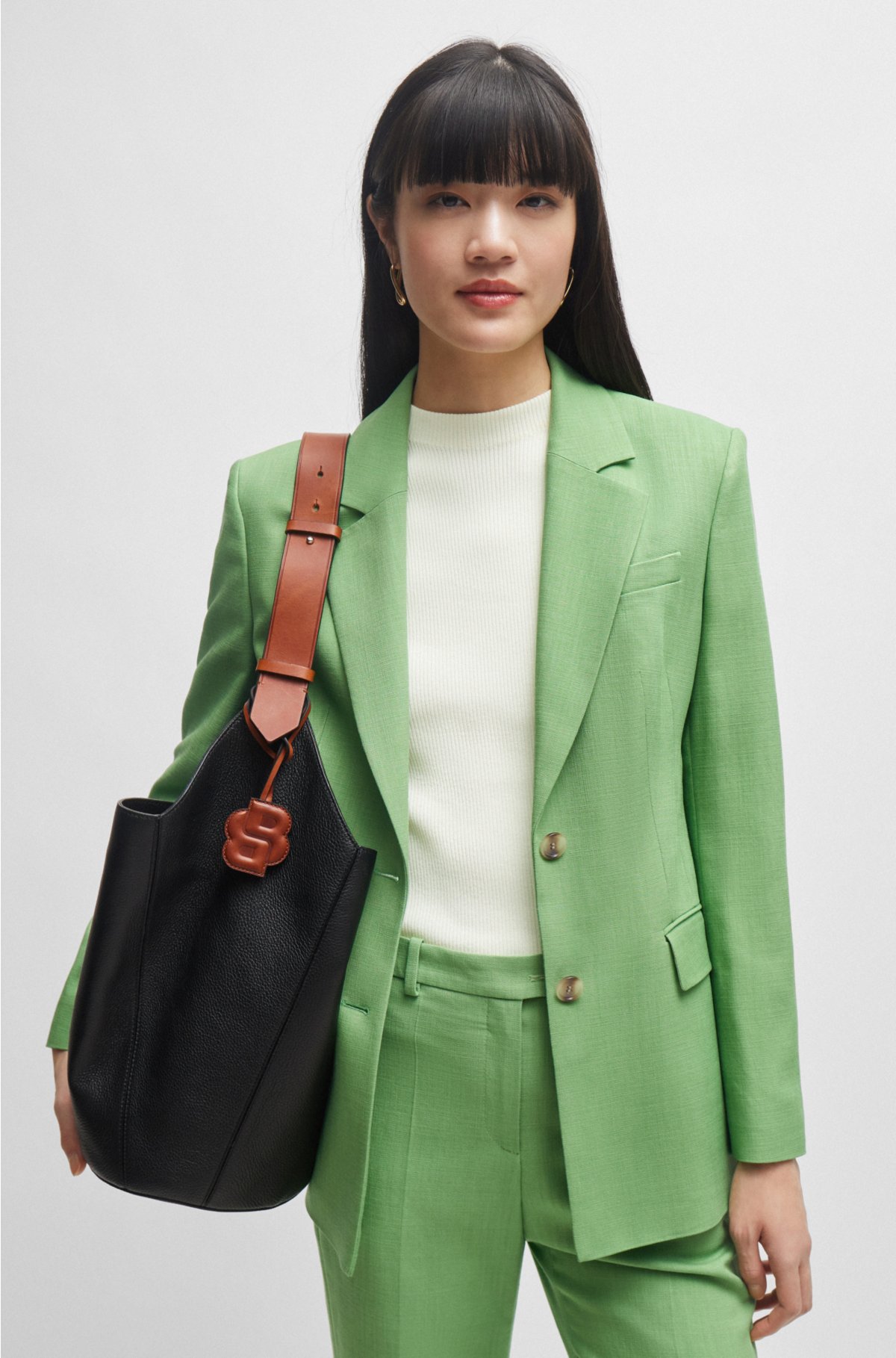Single-breasted jacket in stretch fabric, Green