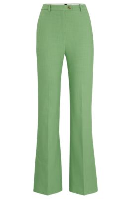 Slim-fit trousers with flared leg in stretch material, Green