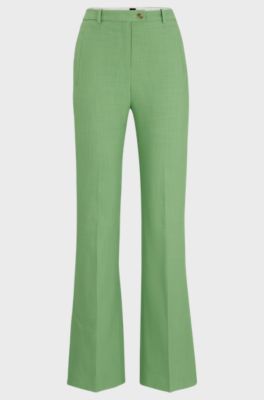 Slim-fit trousers with flared leg in stretch material, Green