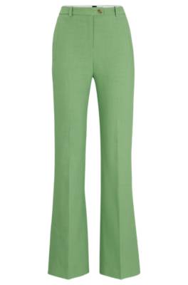 Hugo Boss Slim-fit Trousers With Flared Leg In Stretch Material In Green