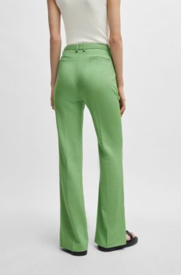 Slim-fit trousers with flared leg in stretch material, Green