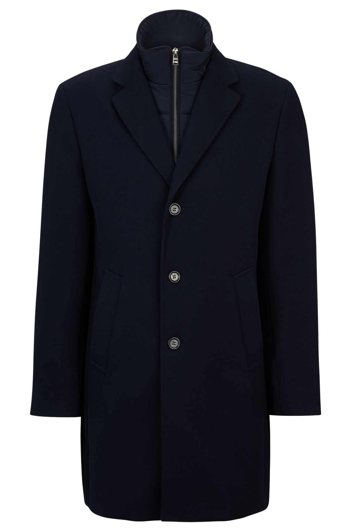Cotton-blend coat with zip-up inner, Dark Blue