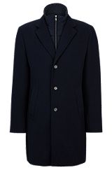 Manteau en coton mélangé avec insert zippé, Bleu foncé