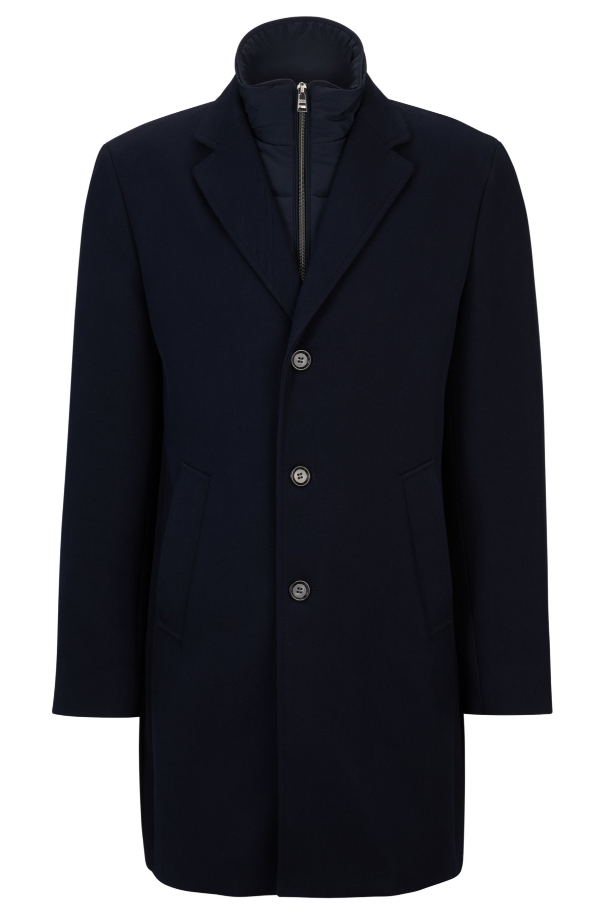 BOSS - Cotton-blend coat with zip-up inner
