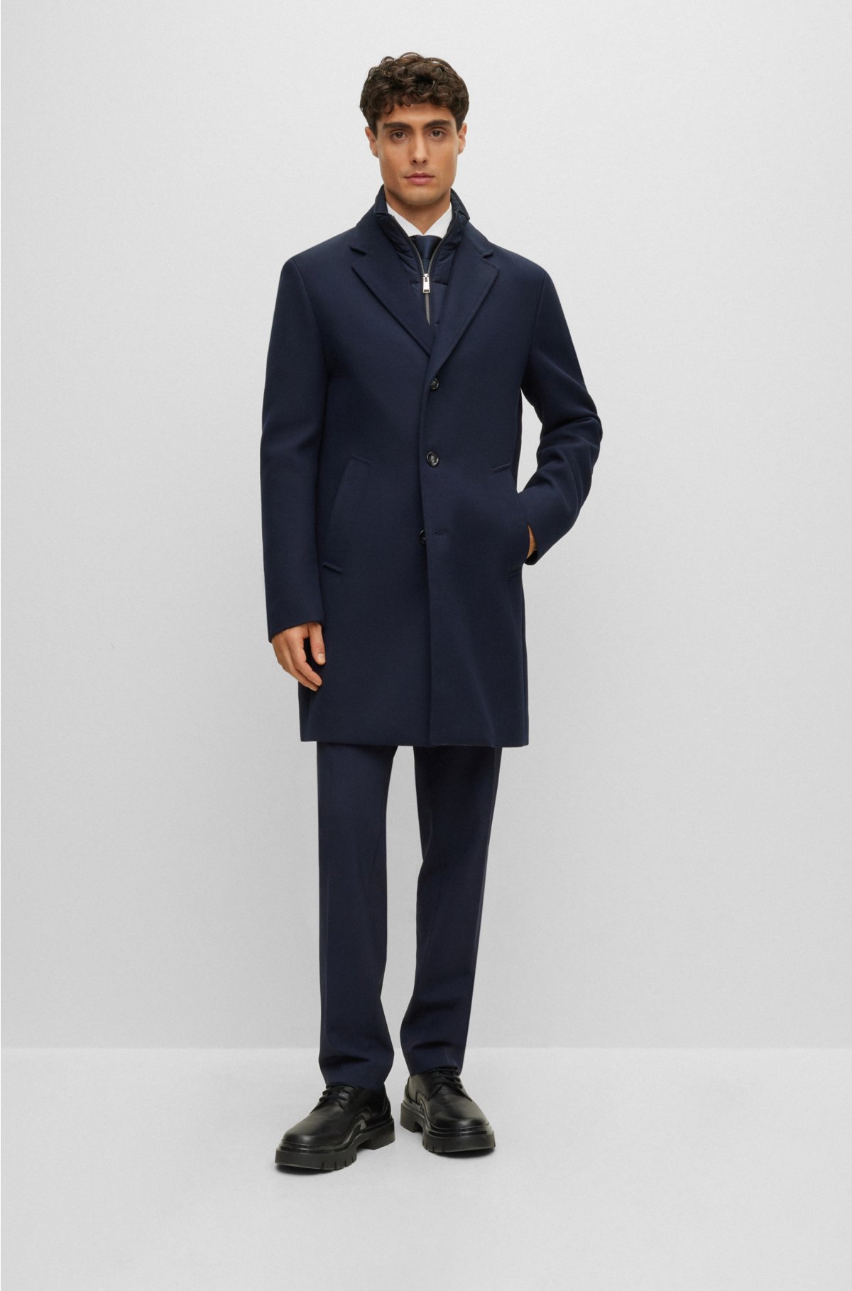 Cotton-blend coat with zip-up inner, Dark Blue