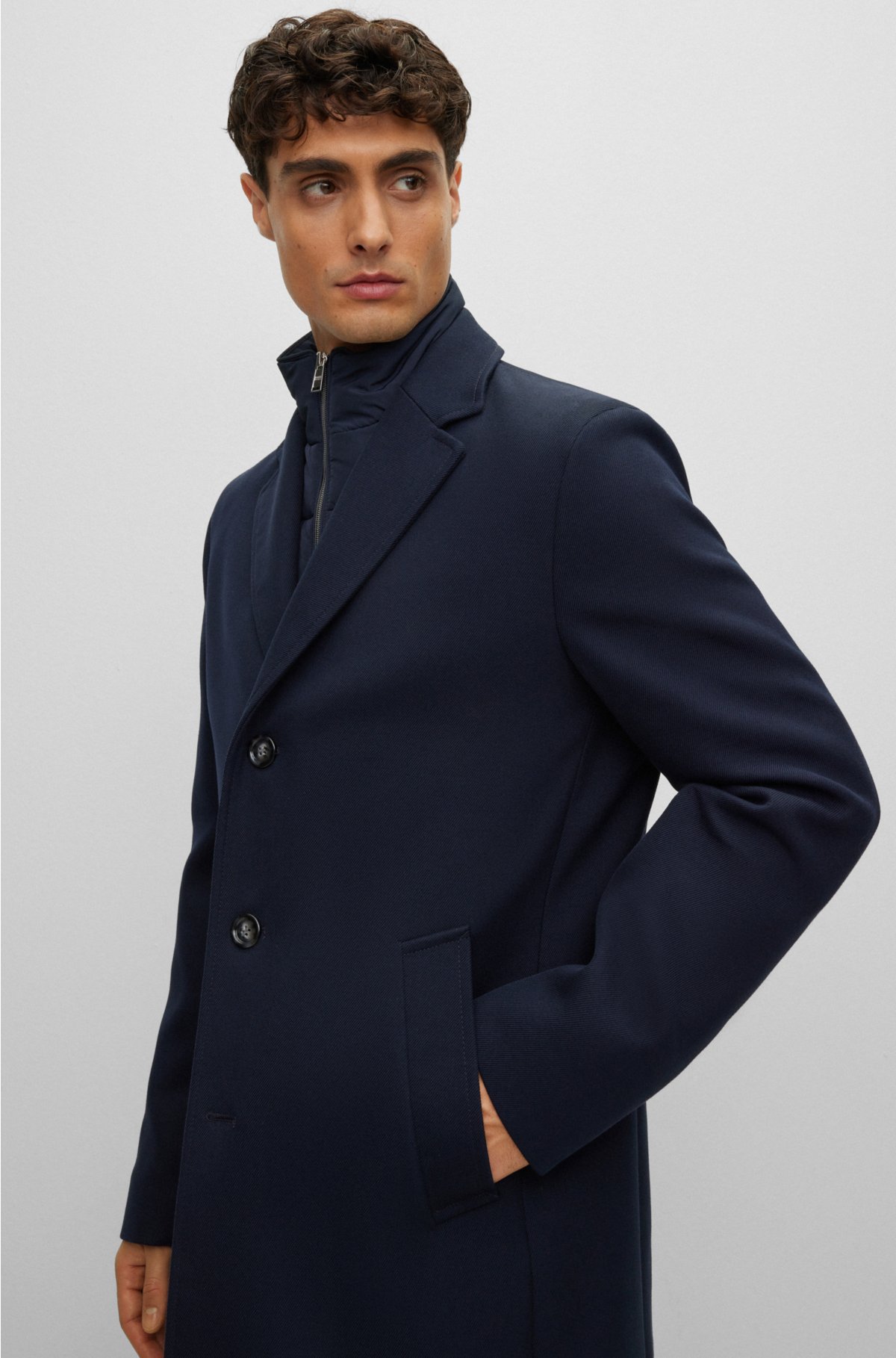 BOSS - Cotton-blend coat with zip-up inner