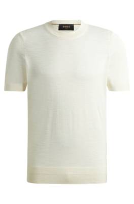 Hugo Boss Short-sleeved Sweater In Tussah Silk In Neutral