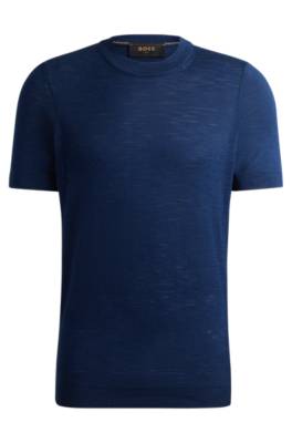 Hugo Boss Short-sleeved Sweater In Tussah Silk In Blue