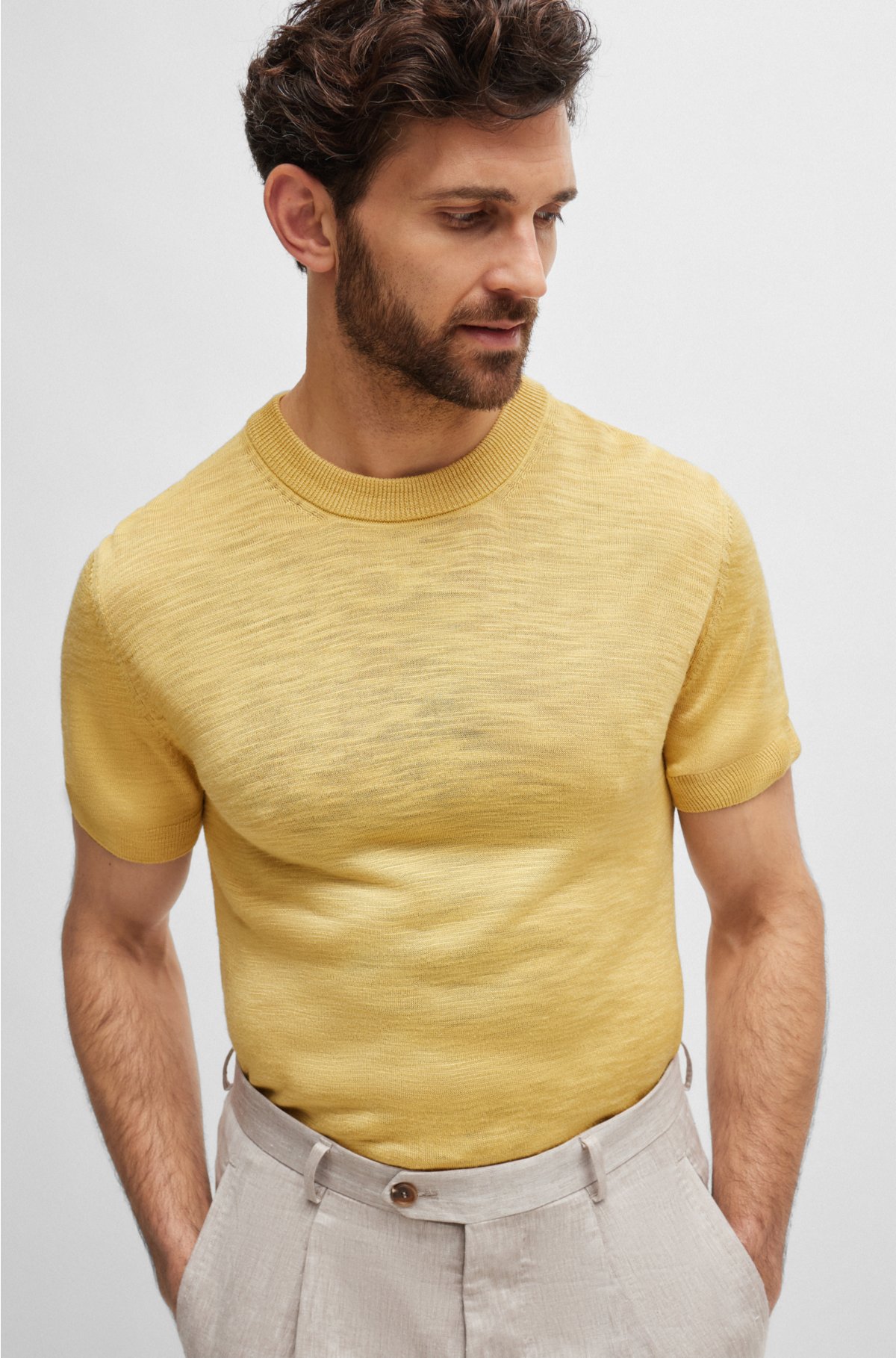 Short-sleeved sweater in Tussah silk, Light Yellow