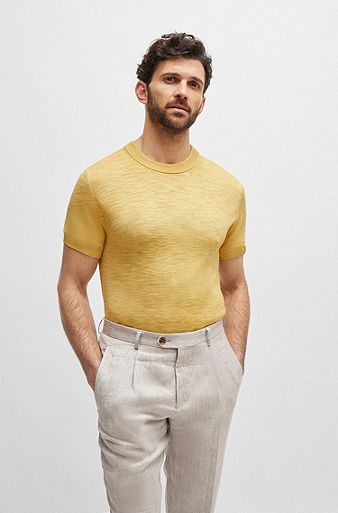 Short-sleeved sweater in Tussah silk, Light Yellow