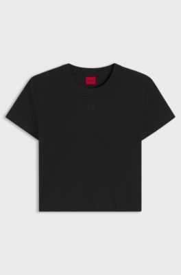 コットンブレンド スリムフィットTシャツ ロゴエンブロイダリー, ブラック