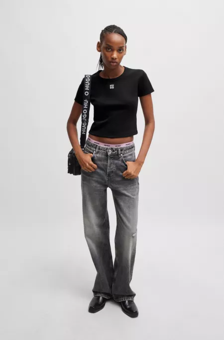 Cotton-blend slim-fit T-shirt with stacked-logo embroidery
