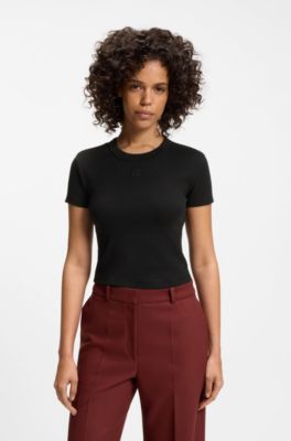 Cotton-blend slim-fit T-shirt with embroidered logo, Black