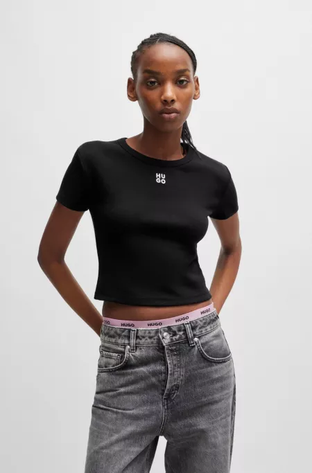 Cotton-blend slim-fit T-shirt with stacked-logo embroidery