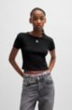 Cotton-blend cropped slim-fit T-shirt with stacked logo, Black