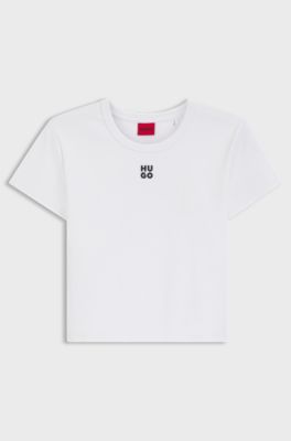 Slim fit T-shirt i bomullsblandning med broderad logga, Vit