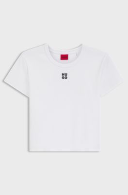 Slim fit T-shirt i bomuldsblanding med broderet logo, Hvid