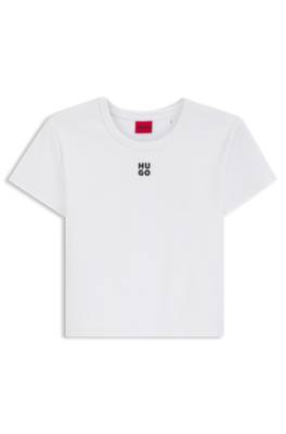 Hugo Cotton-blend slim-fit T-shirt with embroidered logo dam – bild 4