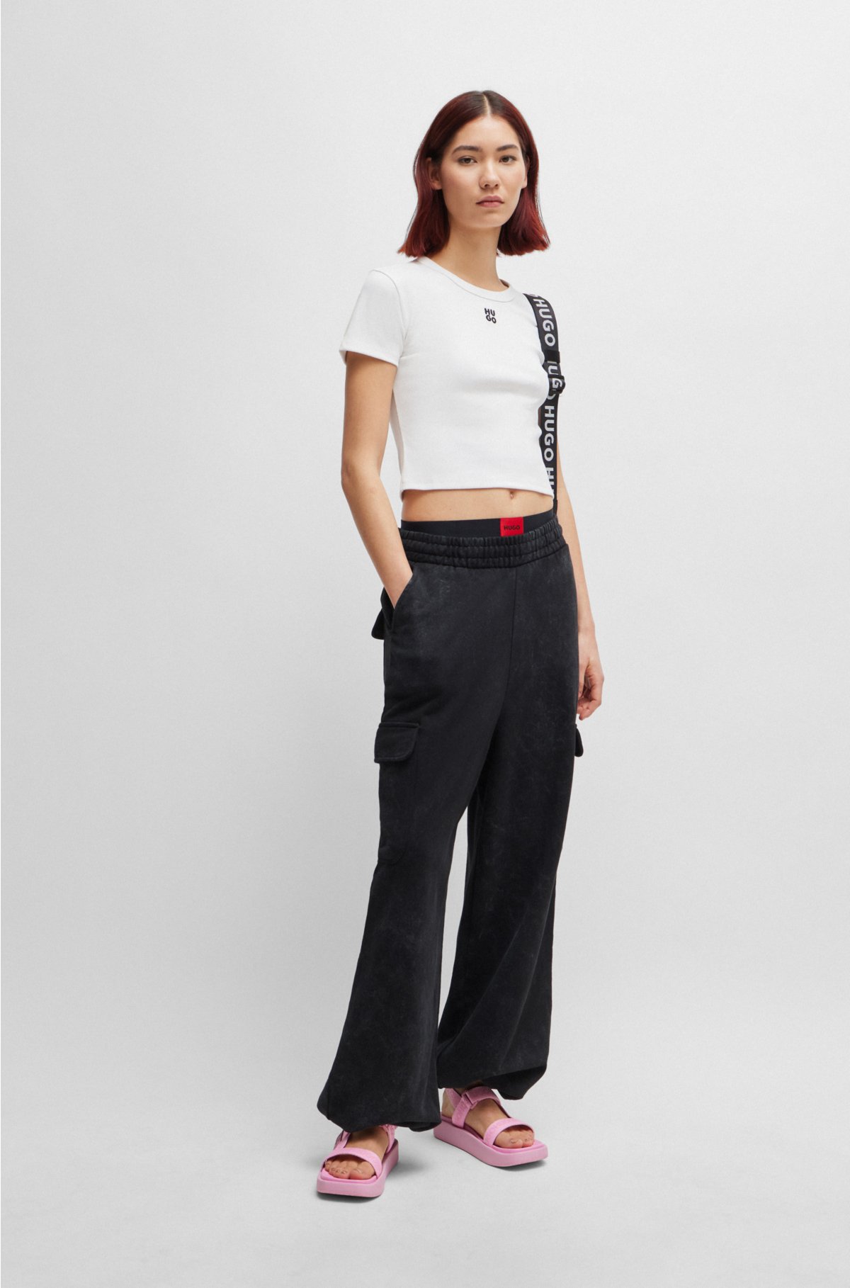 Cotton-blend cropped slim-fit T-shirt with stacked logo, White
