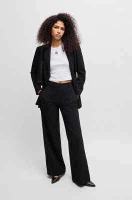 Slim fit T-shirt i bomullsblandning med broderad logga, Vit