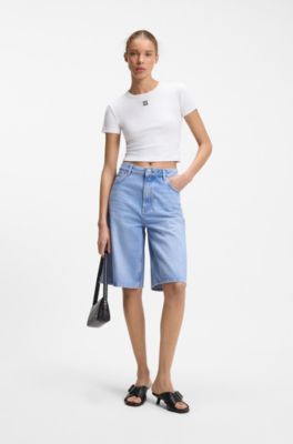 Slim fit T-shirt i bomuldsblanding med broderet logo, Hvid