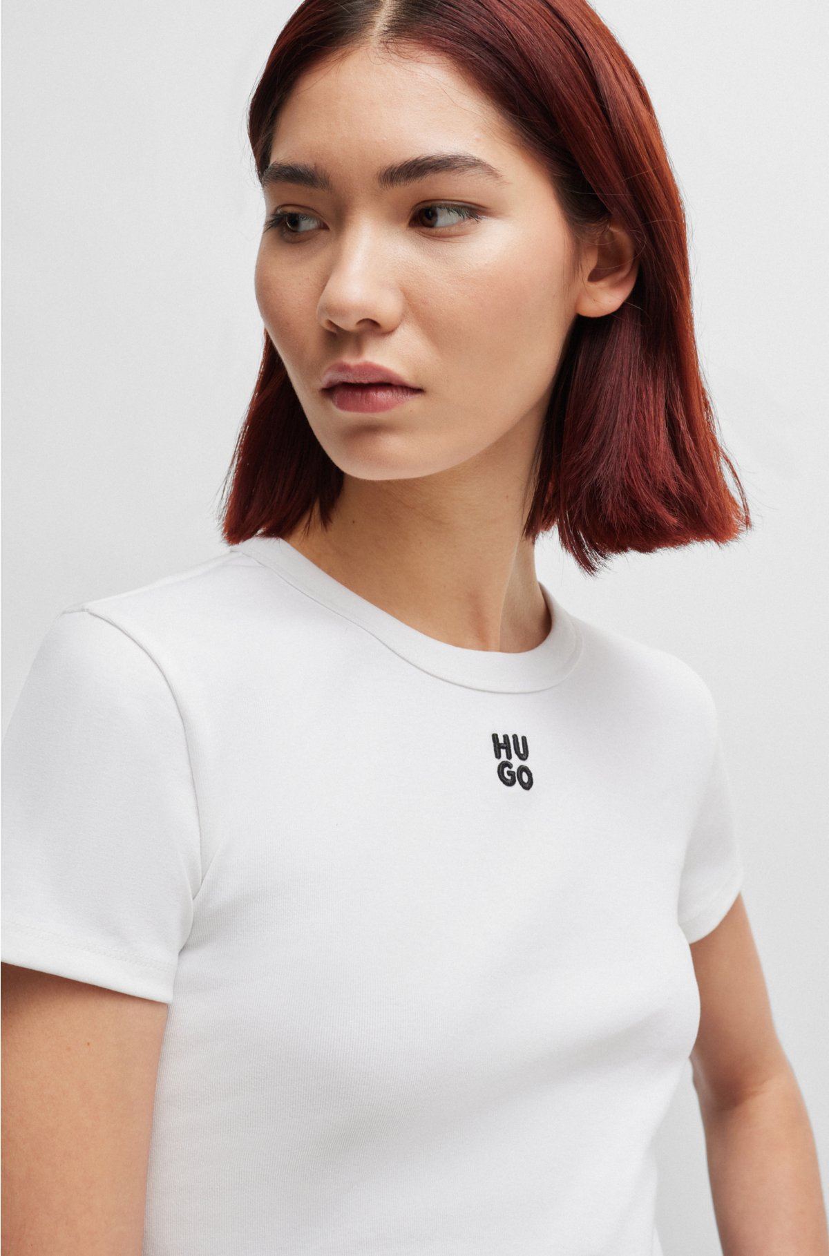 Cotton-blend cropped slim-fit T-shirt with stacked logo, White
