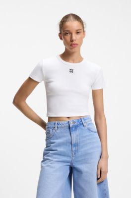 Cotton-blend slim-fit T-shirt with embroidered logo, White