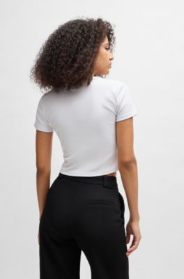 Cotton-blend slim-fit T-shirt with embroidered logo, White