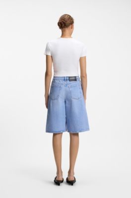 Slim fit T-shirt i bomullsblandning med broderad logga, Vit