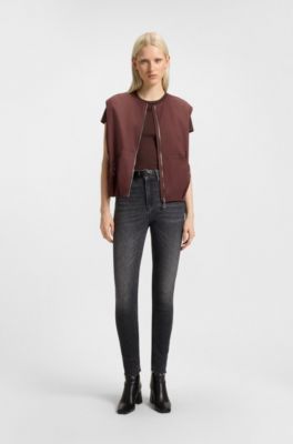 Cotton-blend slim-fit T-shirt with embroidered logo, Dark Brown