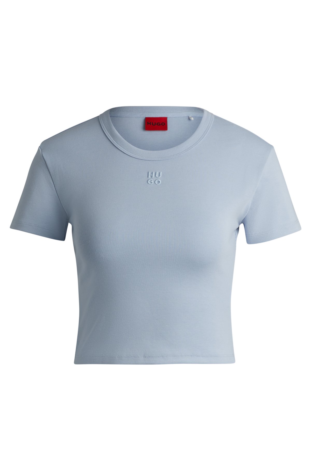 Cotton-blend cropped slim-fit T-shirt with stacked logo, Light Blue