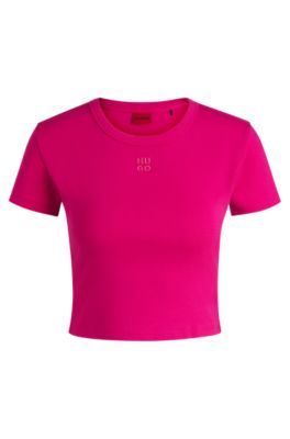 Cotton-blend slim-fit T-shirt with embroidered logo, Pink