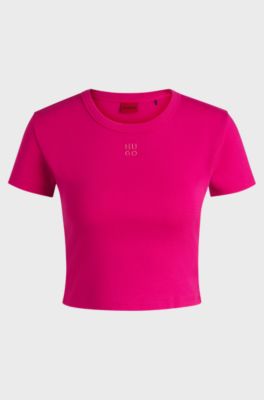 Slim fit T-shirt i bomuldsblanding med broderet logo, Pink