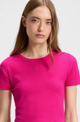 Slim fit T-shirt i bomuldsblanding med broderet logo, Pink