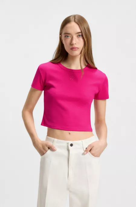 Cotton-blend slim-fit T-shirt with stacked-logo embroidery