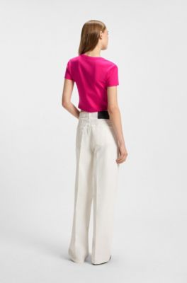 Cotton-blend slim-fit T-shirt with embroidered logo, Pink