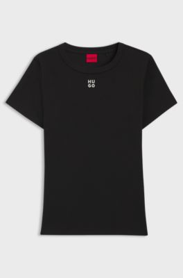 Regular-fit T-shirt with stacked-logo embroidery, Black