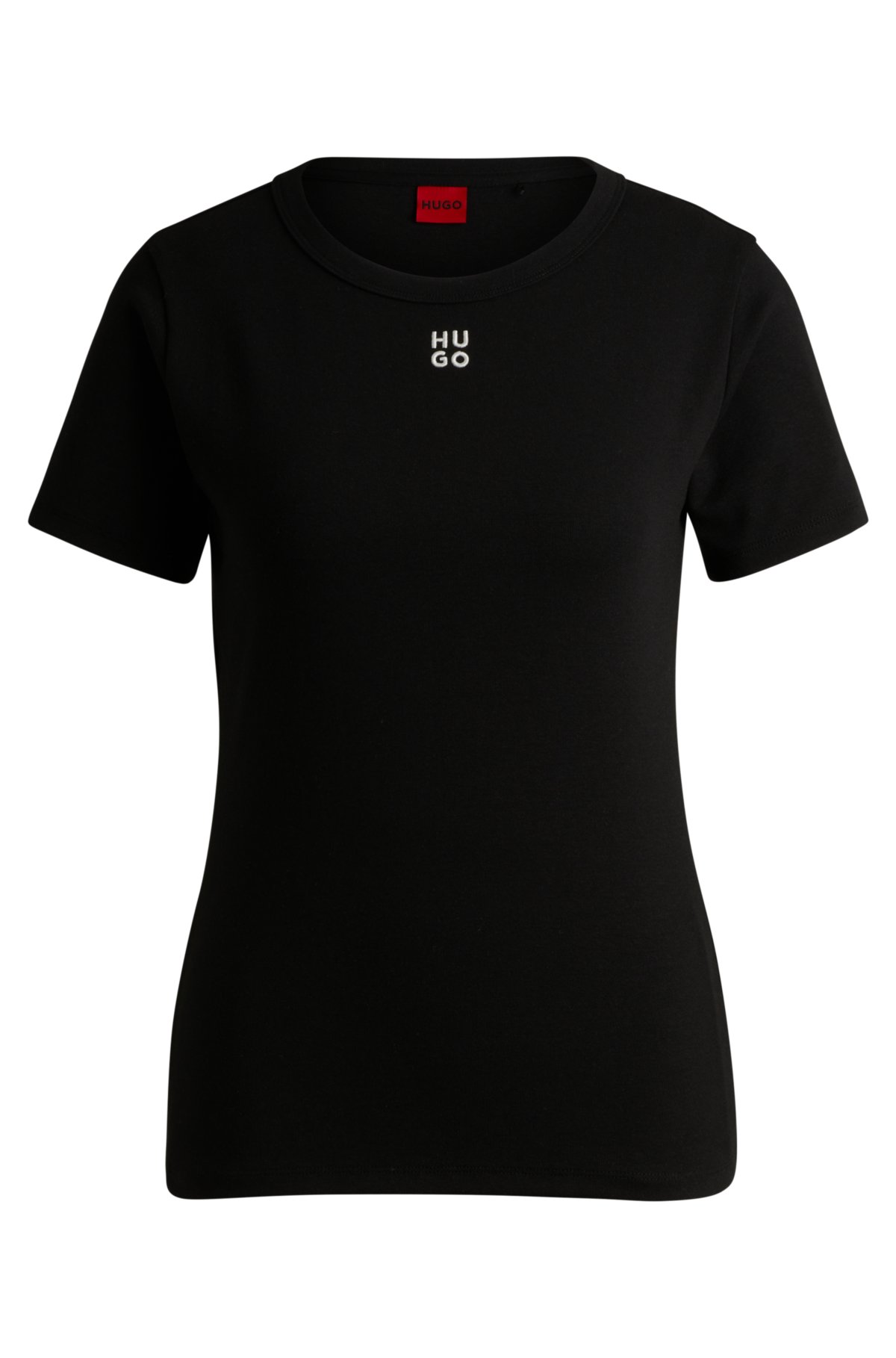 Cotton-blend T-shirt with embroidered stacked logo, Black