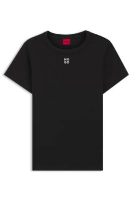 Hugo Boss Cotton-blend T-shirt With Embroidered Stacked Logo In Black