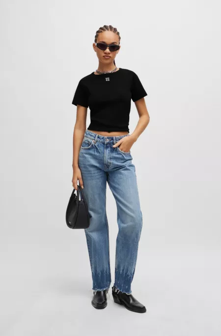 Cotton-blend T-shirt with stacked-logo embroidery