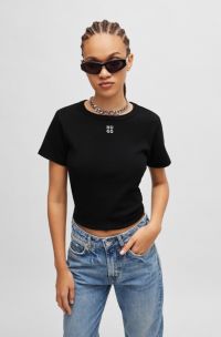 Cotton-blend T-shirt with stacked-logo embroidery, Black