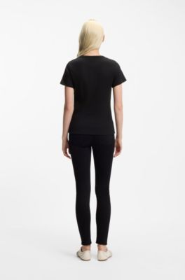 Camiseta regular fit con logo apilado bordado, Negro