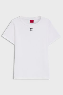 T-shirt med regular fit og broderet, stablet logo, Hvid