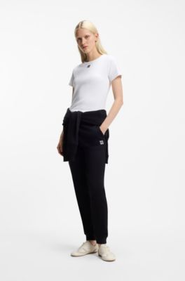 Regular-fit T-shirt with stacked-logo embroidery, White