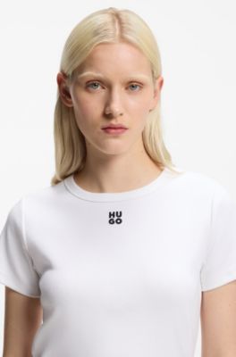 T-shirt regular fit con logo scomposto ricamato, Bianco